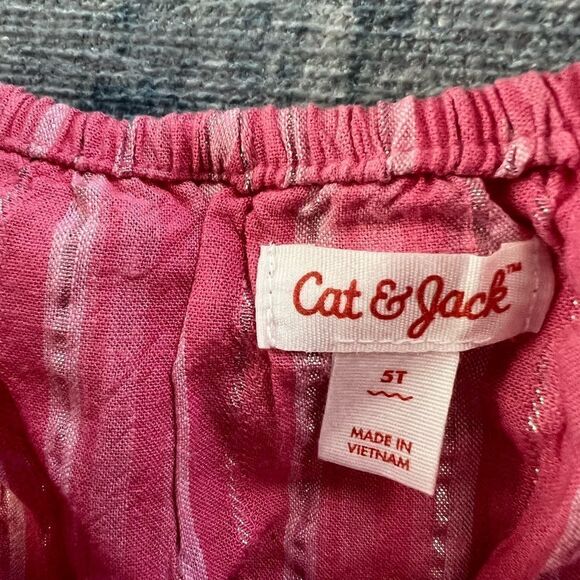 NWT! Cat & Jack Pink Silver Striped Ruffle Sleeve Romper 5T - Picture 5 of 7